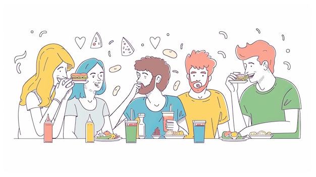 食べ物を食べる人々 現代のイラスト