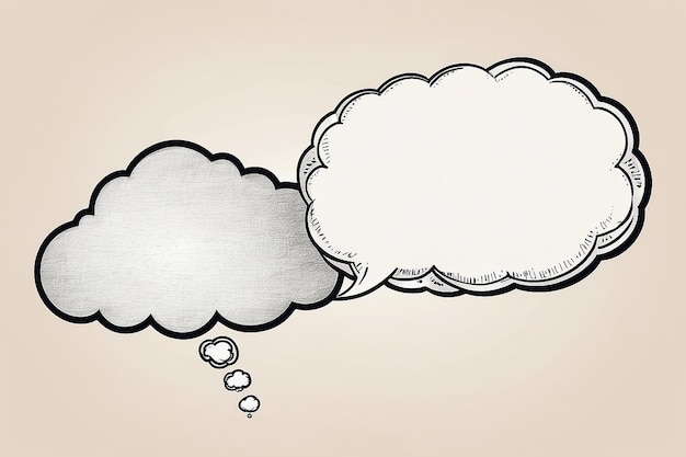 Thought cloud and thinking speech bubble balloon hand drawn on paper