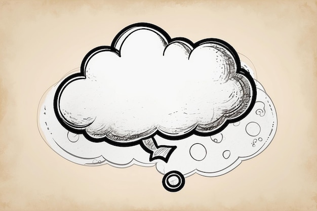 Thought cloud and thinking speech bubble balloon hand drawn on paper