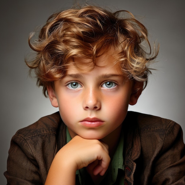 Thoughtful 7YearOld British Boy with Pensive Look