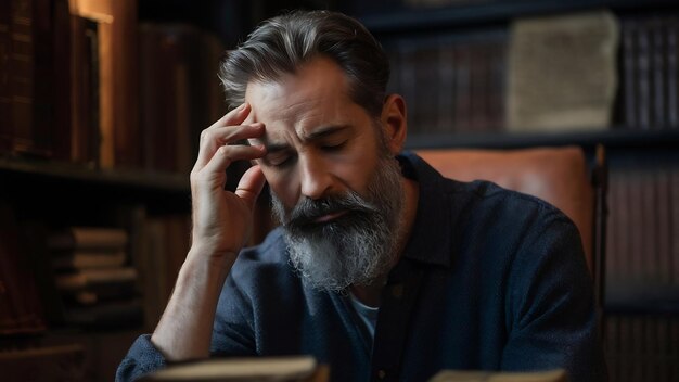 Thoughtful bearded man thinking make decision