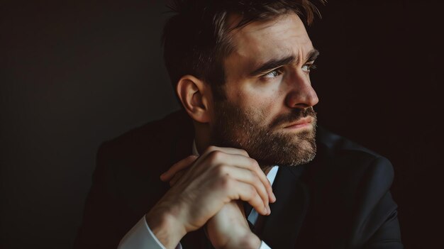 Photo thoughtful businessman looking away