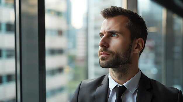 Thoughtful businessman looking out the window