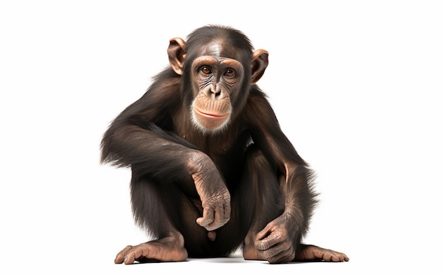 A Thoughtful Chimpanzee39s Stillness Isolated on White Background