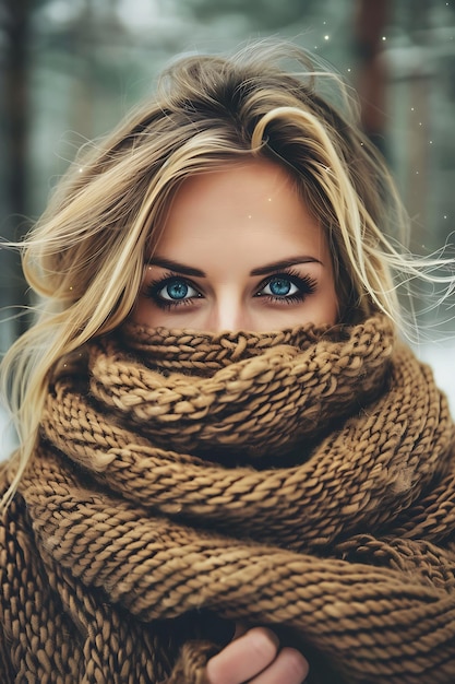 Thoughtful female model wearing warm clothing while standing against gray background