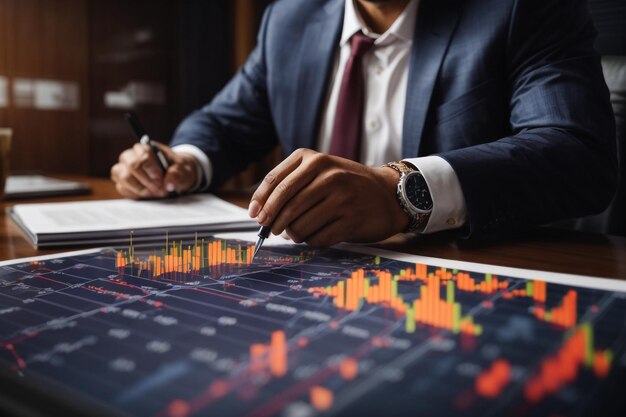 Thoughtful focused successful caucasian male stock investor broker financial adviser sits at work de