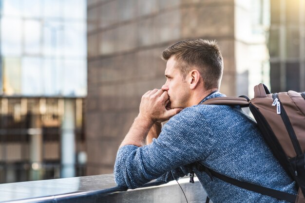 Thoughtful man alone in the city of London