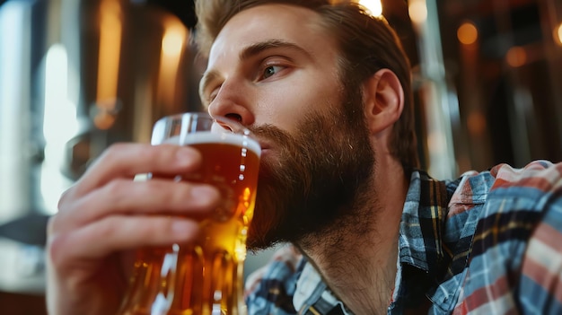 thoughtful man enjoying a craft beer at a brewery