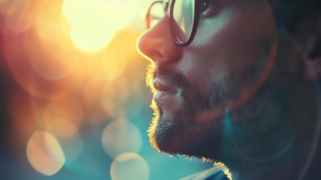 Thoughtful man looking out at the setting sun