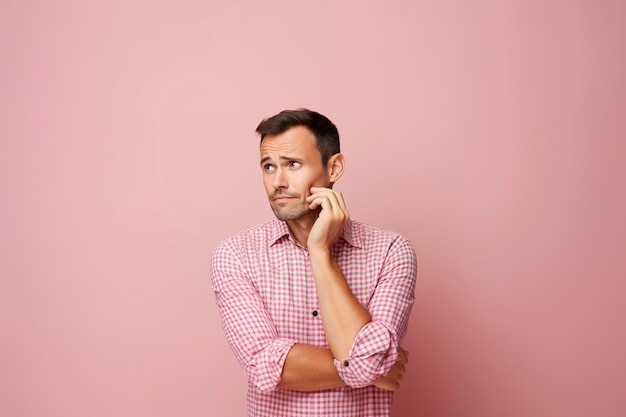 thoughtful man in the studio posing in front of the camera