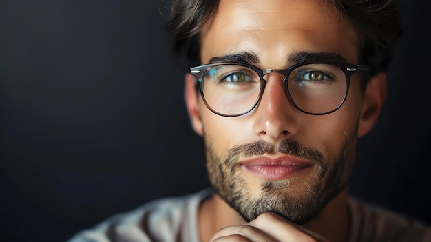 Photo thoughtful man wearing glasses looking at the camera