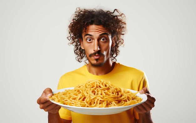 Foto l'amante della pasta si diverte a girare gli spaghetti isolati su uno sfondo trasparente png