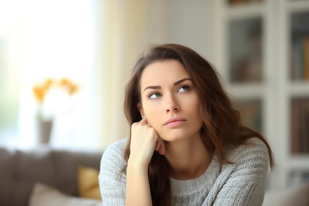 Thoughtful woman rests in an armchair at home Ai generated