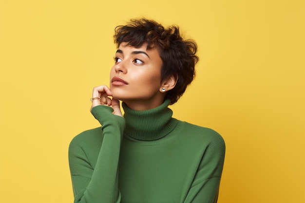 Thoughtful Woman with Short Hairstyle