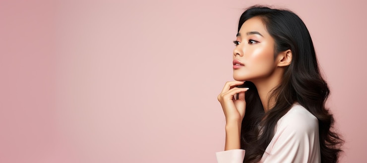 Photo thoughtful young asian woman contemplating a decision