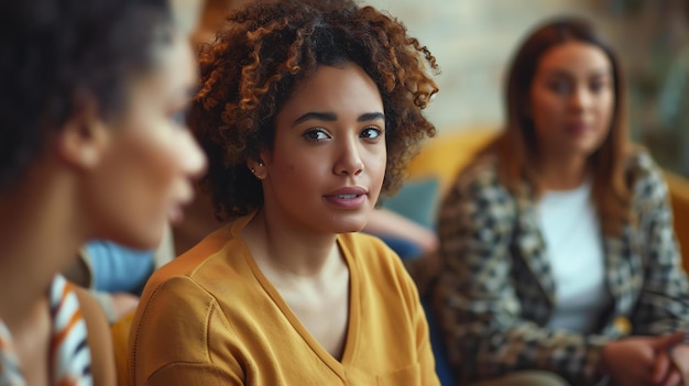 Thoughtful young woman listening to a conversation