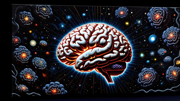 A thoughtprovoking image featuring a brain against the backdrop of space