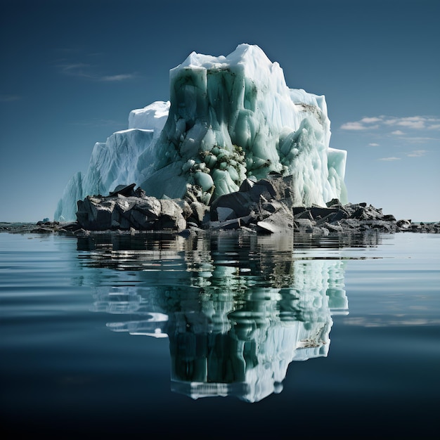 Фото Наводящая на размышления фотография, запечатлевшая соседство нетронутого твердого айсберга с лужей расплавленного металла.