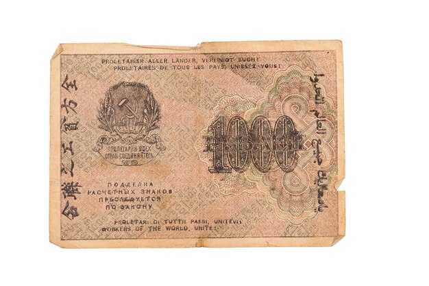 Thousand rubles 1919. Settlement sign of the Russian Socialist Federative Soviet Republic. Back side