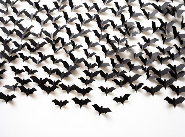thousands of black bats moving over a white background