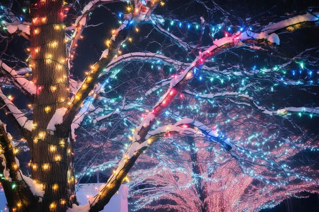 Photo thousands of very colorful christmas lights brightly and richly lit and awesome saturationextremely