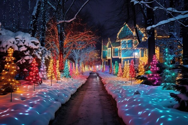 thousands of very colorful christmas lights brightly and richly lit and awesome saturationextremely