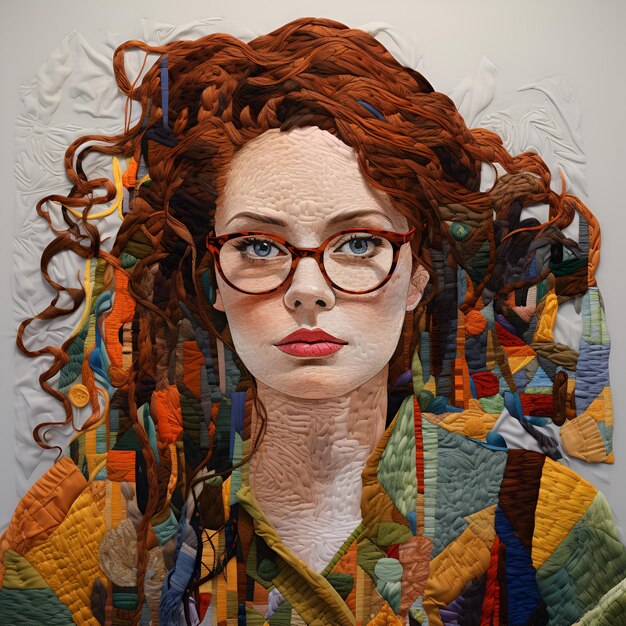 Threaded art of woman wearing glasses