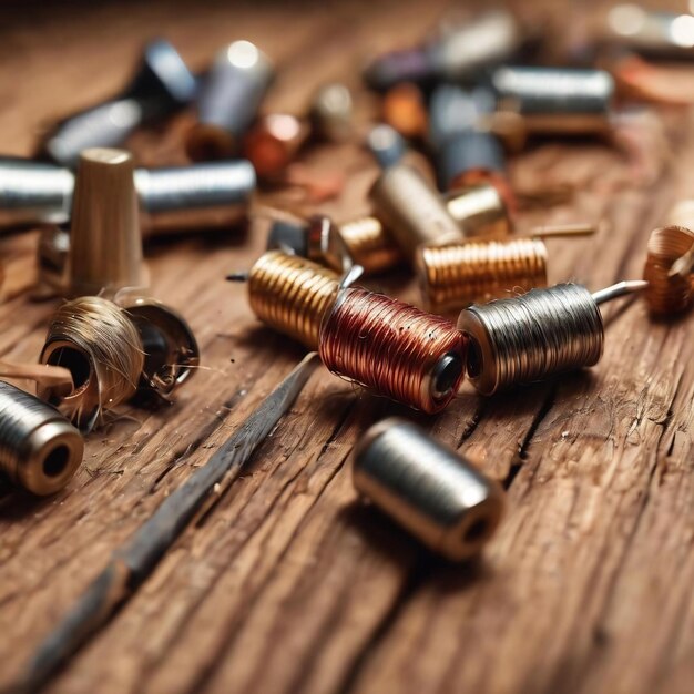 Threads and nails on a wooden board