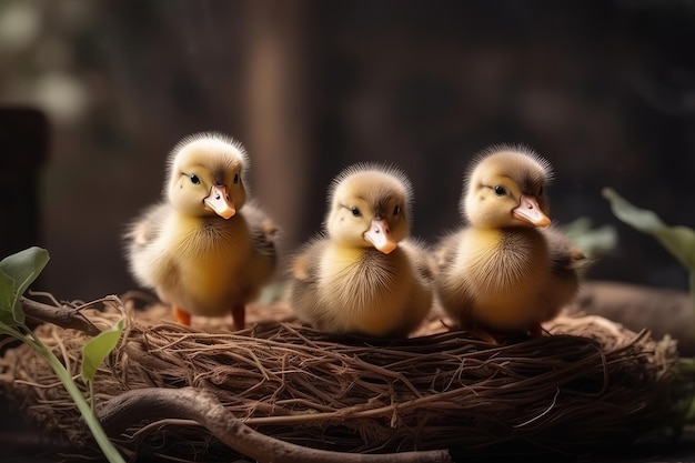 Three adorable baby ducklings AI