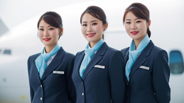 Three Adorable flight attendants Generative AI