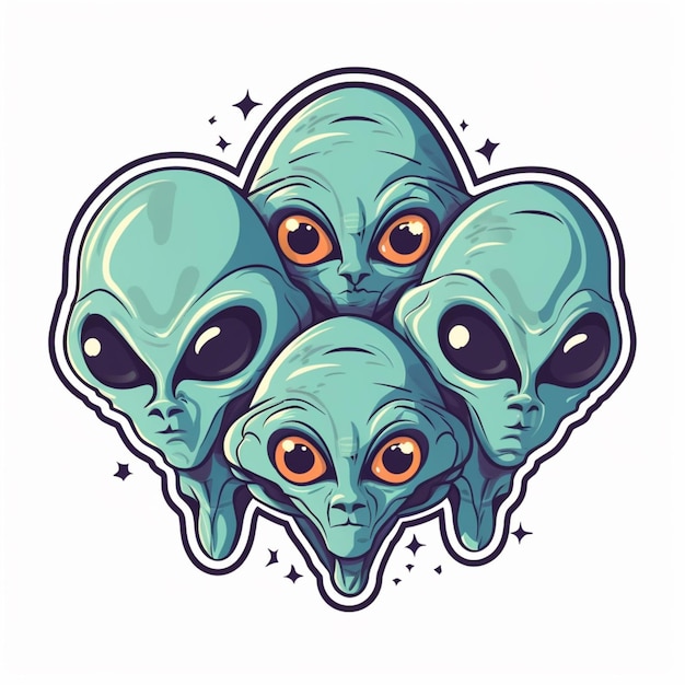Photo three alien heads with glowing eyes and stars in the background generative ai