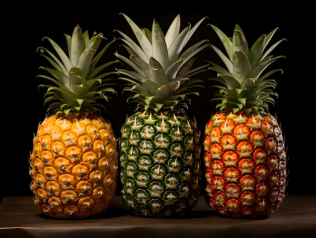 Three ananas on a dark background High resolution