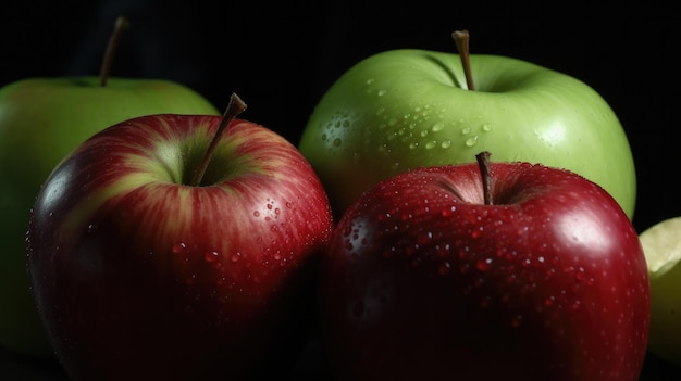 Three apples with green and red on them