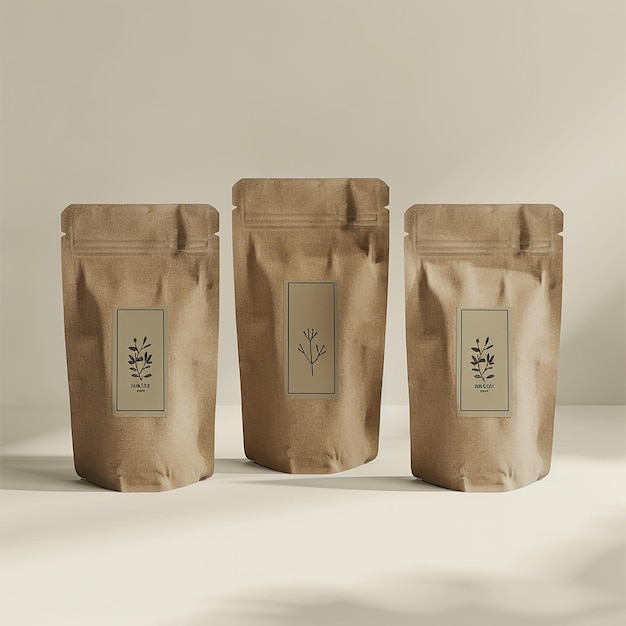 three bags of brown paper with the words quot organic quot on them