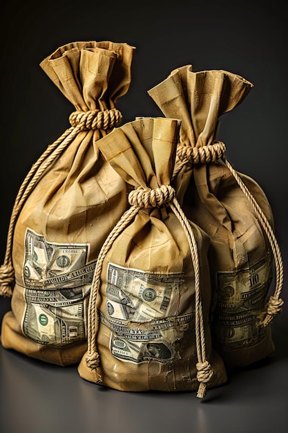 Photo three bags of money on a white background