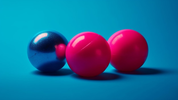 Three balls on a blue surface, one of which is blue and the other is blue.