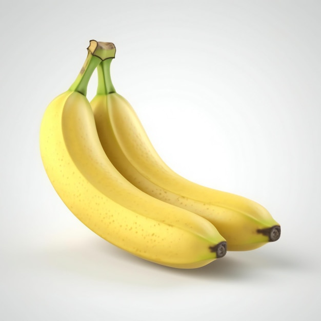 Three bananas are sitting next to each other.