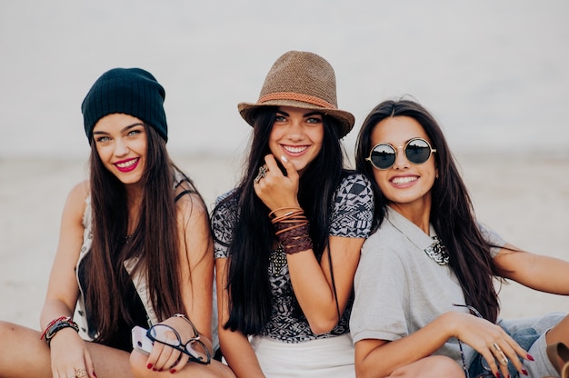 three beautiful girls on the beach