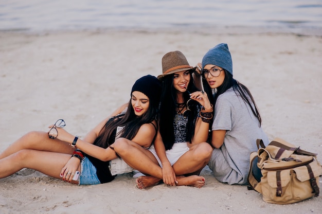 three beautiful girls on the beach