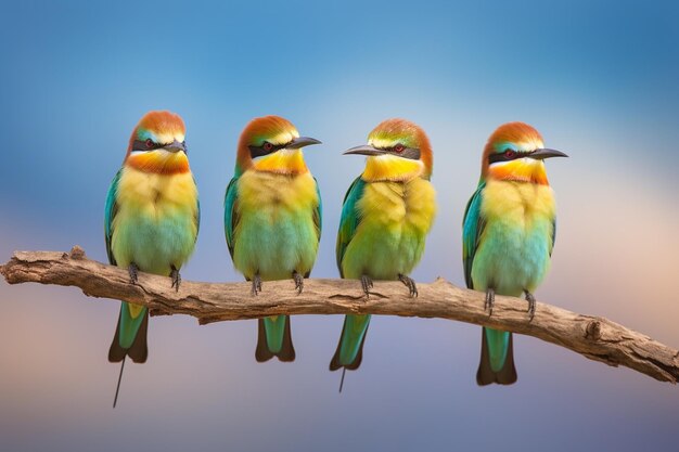 Three beeeater birds merops apiaster