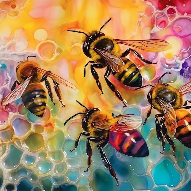 три пчелы сидят на куске мыла с пузырьками, генерирующий искусственный интеллект