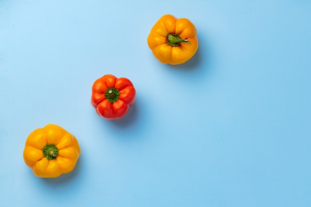 Three bell peppers top view