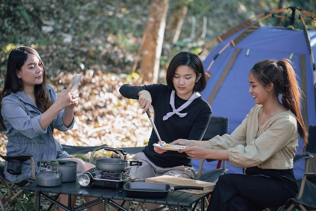 Three bestie go camping in the forest