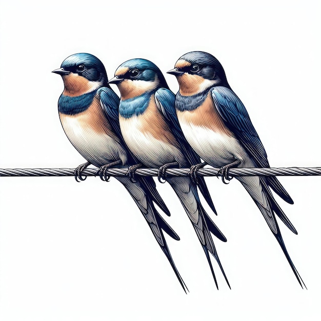 Three birds sitting on a wire