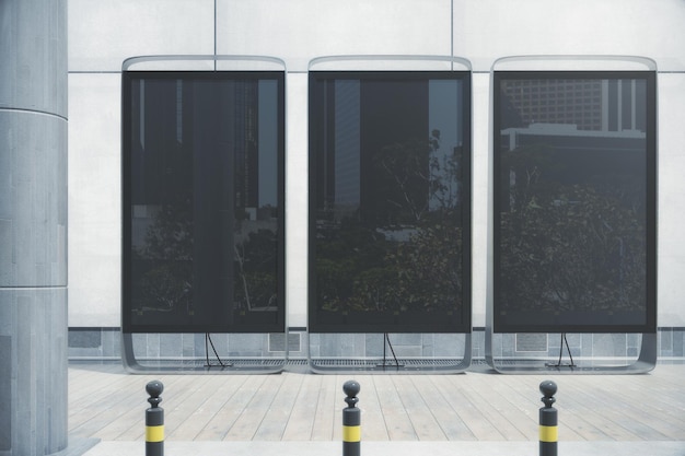 Three black banners outside