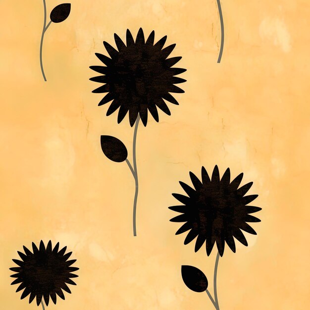 three black flowers with the words  sunflower  on the yellow background