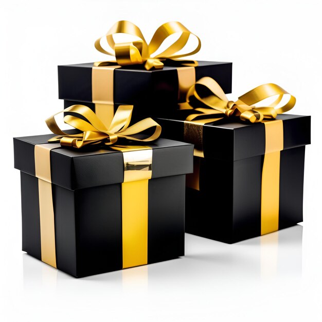 Premium AI Image Three Black Gift Boxes with Golden Ribbon Bows