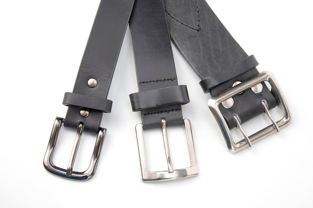 Three black leather belt