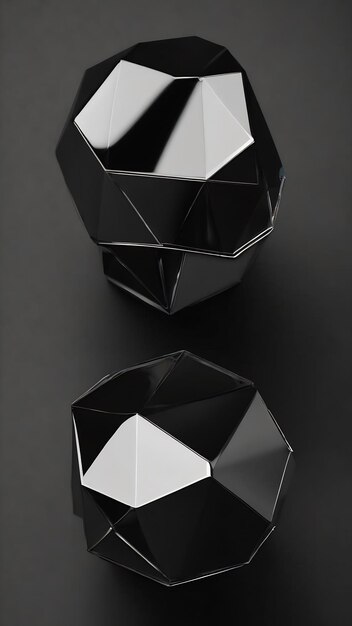 Three black polyhedrons black background abstract monochrome illustration 3d render