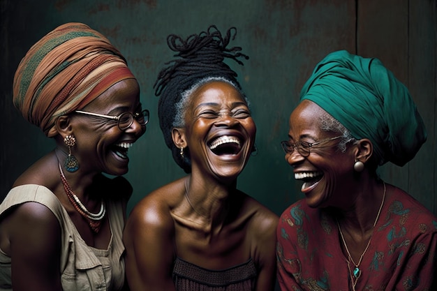 함께 웃고 있는 세 명의 흑인 여성